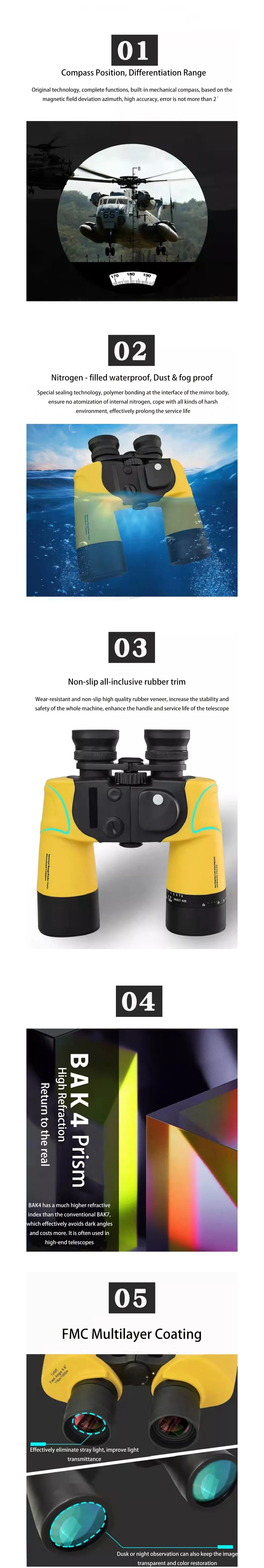 Latest Design Bak4 Optical Glass Multifunction Alloptical Waterproof Binoculars with Rangefinder
